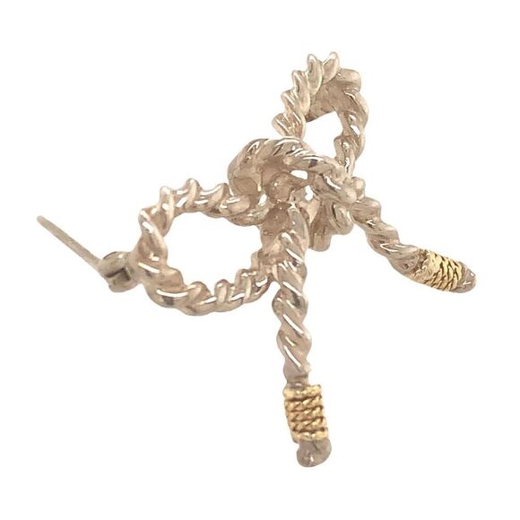 Tiffany & Co Estate Twisted Rope Bow Brooch Pin Silver + 14k Gold 5.8 GR TIF731 - Picture 7 of 12